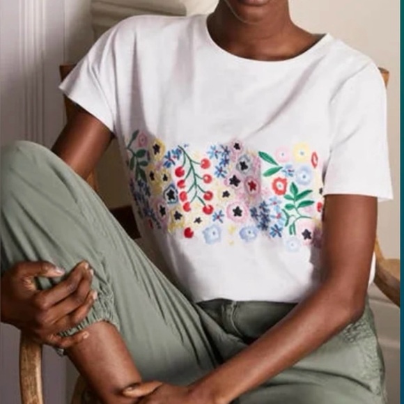 Boden Tops - Boden Lena Embroidered White T-Shirt Multicolor Floral Pattern Plus Size 20/22
